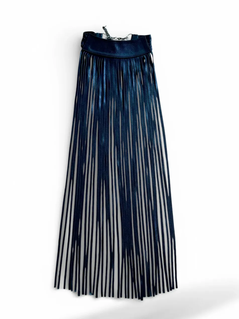 The Fringe Choker — Navy Leather